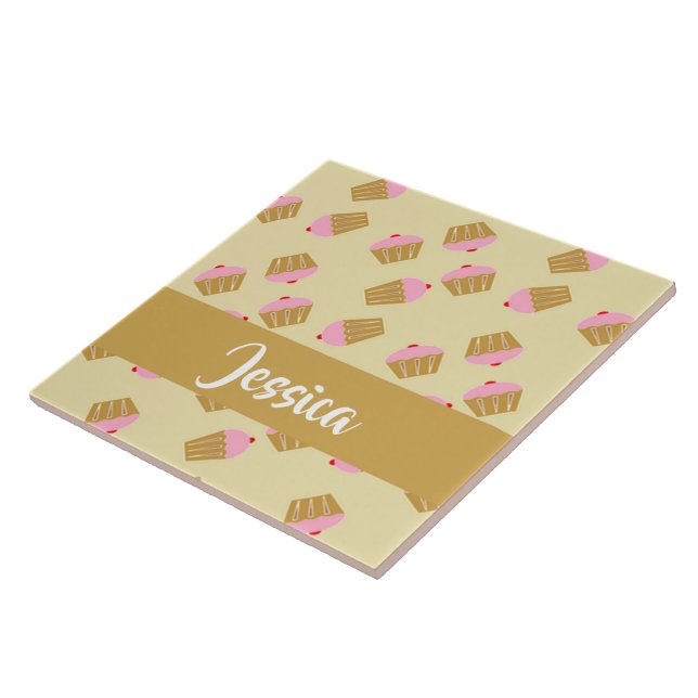 Custom name cupcakes pattern ceramic tile (Side)