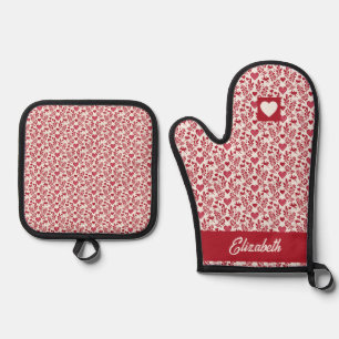 Custom Name Cupid & Hearts Oven Mitt & Pot Holder Set