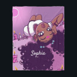 Custom Name Cute Black Girl Purple Fleece Blanket<br><div class="desc">Perfect gift for your girl!</div>