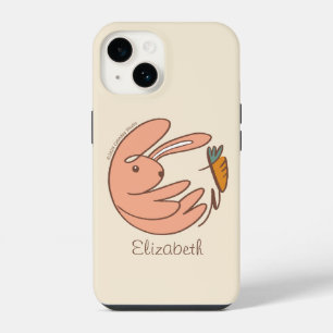 Custom Name Cute Bunny and Carrot Animal Art iPhone 14 Case