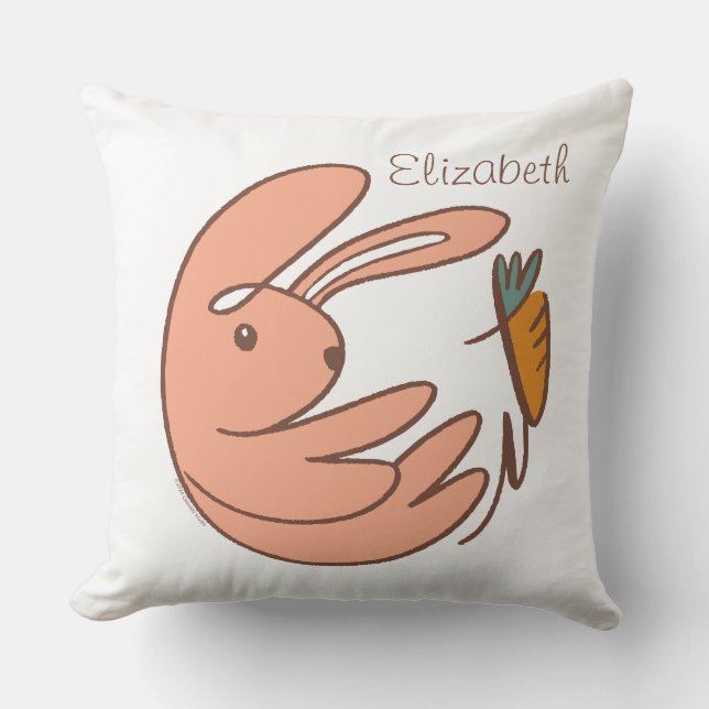 Custom Name Cute Bunny & Carrot Animal Art Nursery Cushion (Front)
