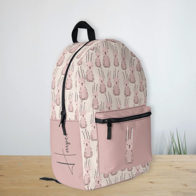 Custom Name Cute Bunny Pattern Girl's Pink Printed Backpack (Custom Name Cute Bunny Pattern Girl's Pink Printed Backpack)