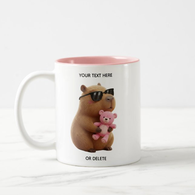Custom Name Cute Capybara Teddy Bear Pink Mug (Left)