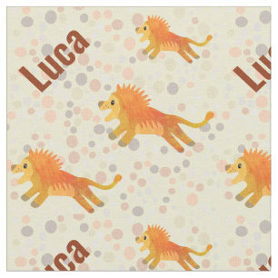 Custom Name Cute Cartoon Lion Kids Printed Fabric