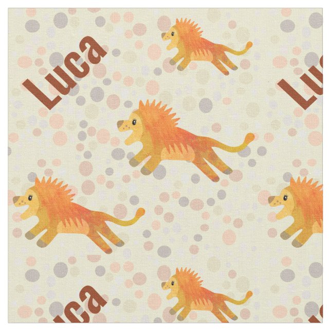 Custom Name Cute Cartoon Lion Kids Printed Fabric (Close Up)