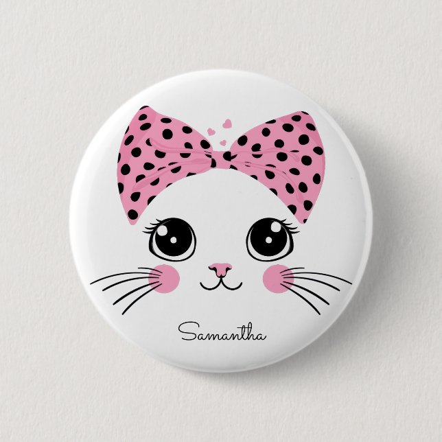 Custom Name Cute Cat Face 6 Cm Round Badge (Front)