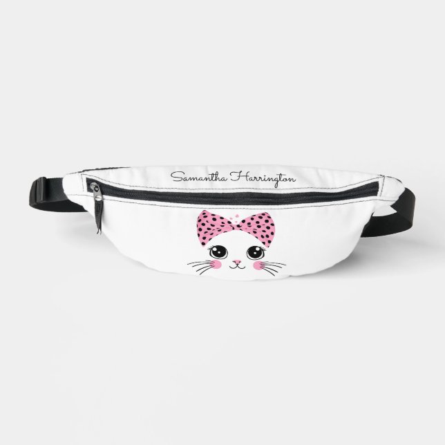Custom Name Cute Cat Face Bum Bags (Front)