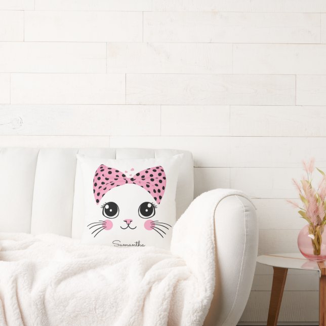 Custom Name Cute Cat Face Cushion (Couch)
