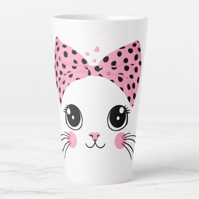 Custom Name Cute Cat Face Latte Mug (Front)
