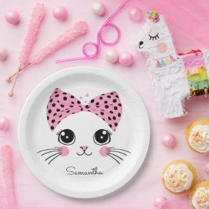 Custom Name Cute Cat Face Paper Plate