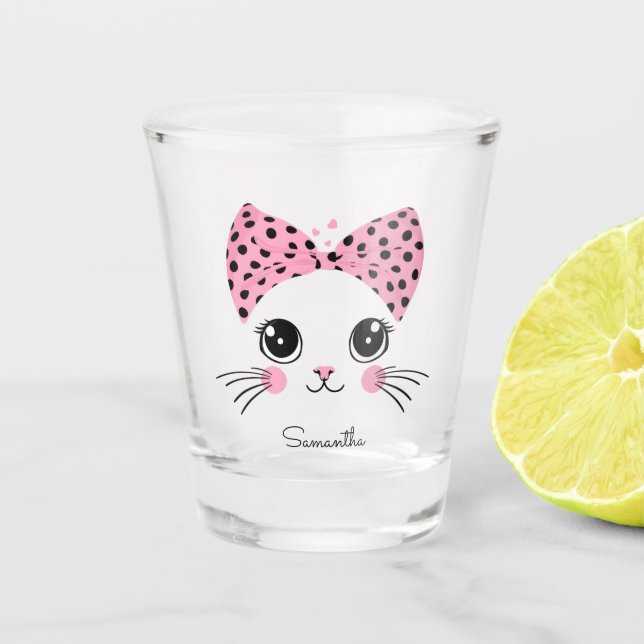 Custom Name Cute Cat Face Shot Glass (Front)