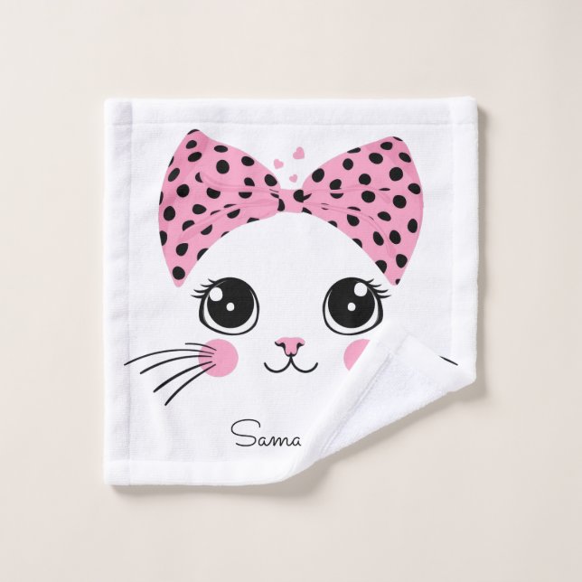 Custom Name Cute Cat Face Wash Cloth (Wash Cloth)