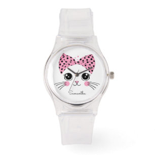 Custom Name Cute Cat Face Watch