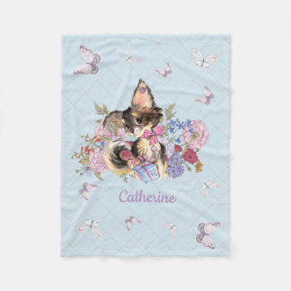 Custom name Cute Chihuahua Puppy Fleece Blanket