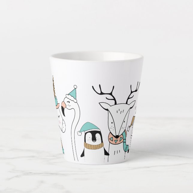 Custom Name Cute Christmas Animals Latte Mug (Front)