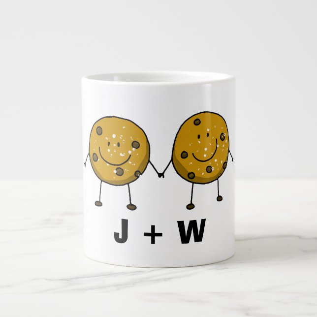 Custom Name Cute Cookie Couple Large Coffee Mug (Front)