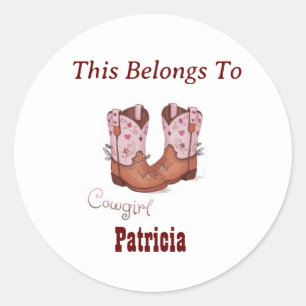 Custom Name Cute CowGirl Boots This Belongs To Classic Round Sticker
