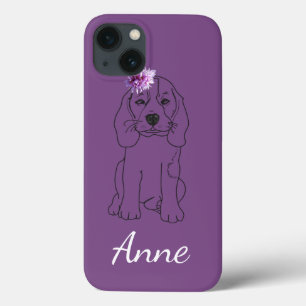 Custom Name Cute Dog, Flowers iPhone 13 Case