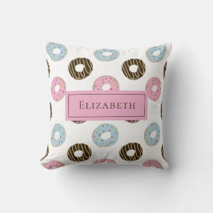 Custom Name Cute Doughnuts Pastel Sweet Tooth Text Cushion