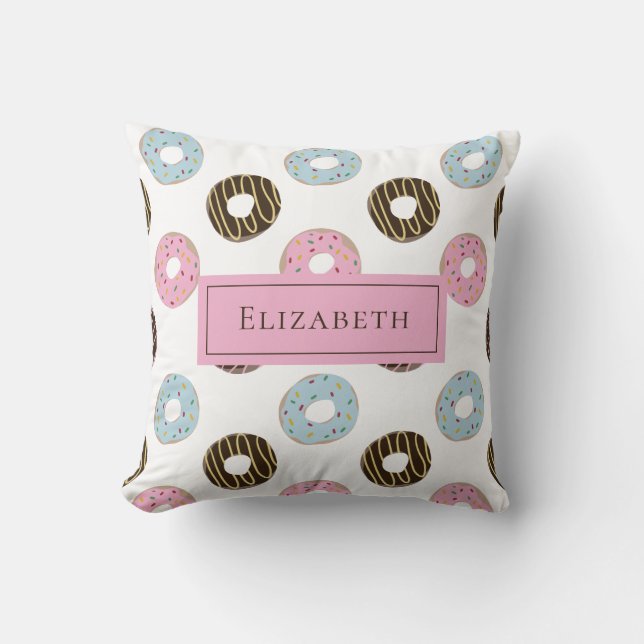 Custom Name Cute Doughnuts Pastel Sweet Tooth Text Cushion (Front)