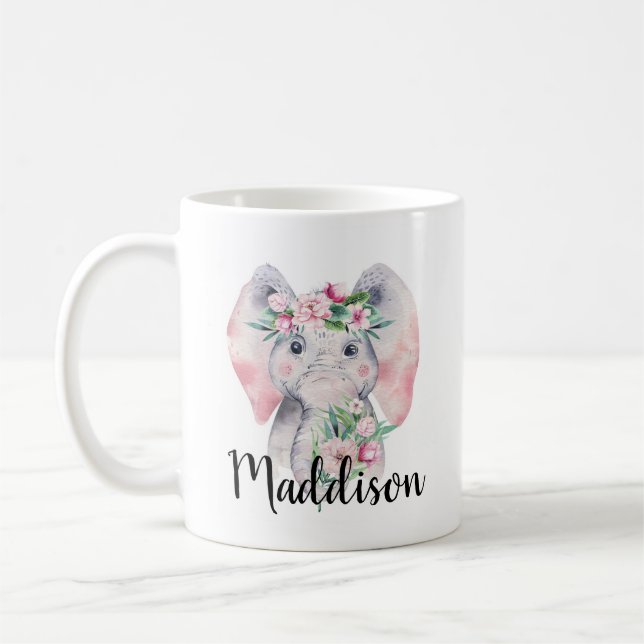 Custom Name Cute Elephant Mug Mum Nurse Teacher (Left)