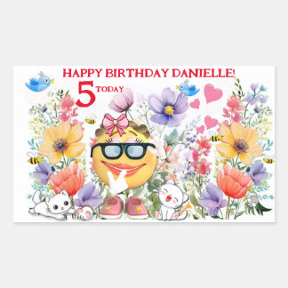 Custom Name Cute Emoji Character Birthday Rectangular Sticker