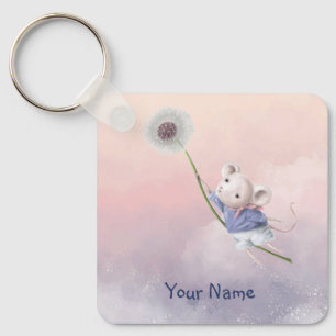Custom Name Cute Fantasy Mouse Dandelion Keychain