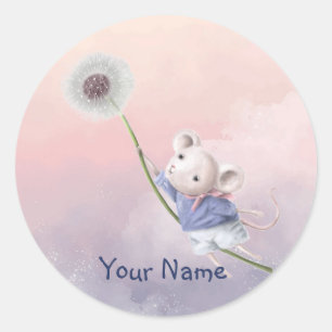 Custom Name Cute Fantasy Mouse Dandelion Keychain Classic Round Sticker