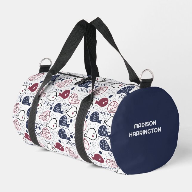 Custom Name Cute Fish Pattern Duffle Bag (Left Corner)