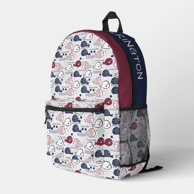 Custom Name Cute Fish Pattern Printed Backpack (Back Corner Right)