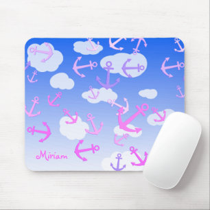 Custom Name, Cute Floating Anchors, Pastel Colours Mouse Pad