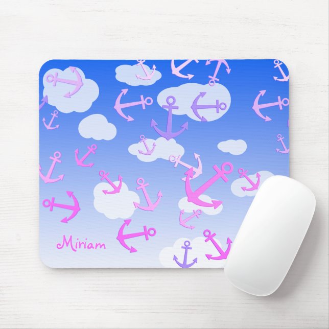 Custom Name, Cute Floating Anchors, Pastel Colours Mouse Pad (With Mouse)
