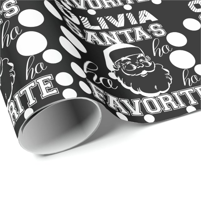 Custom Name Cute Funny Santa Claus Black and White Wrapping Paper (Roll Corner)