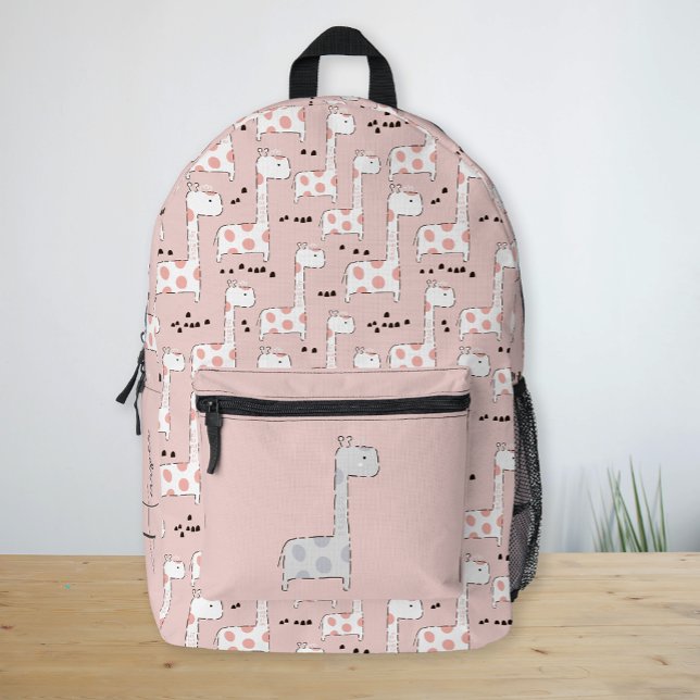 Custom Name Cute Giraffe Pattern Girl's Pink Printed Backpack (Custom Name Cute Giraffe Pattern Girl's Pink Printed Backpack)