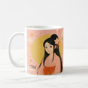 Custom Name Cute girl’s Japanese kimono Princess Coffee Mug