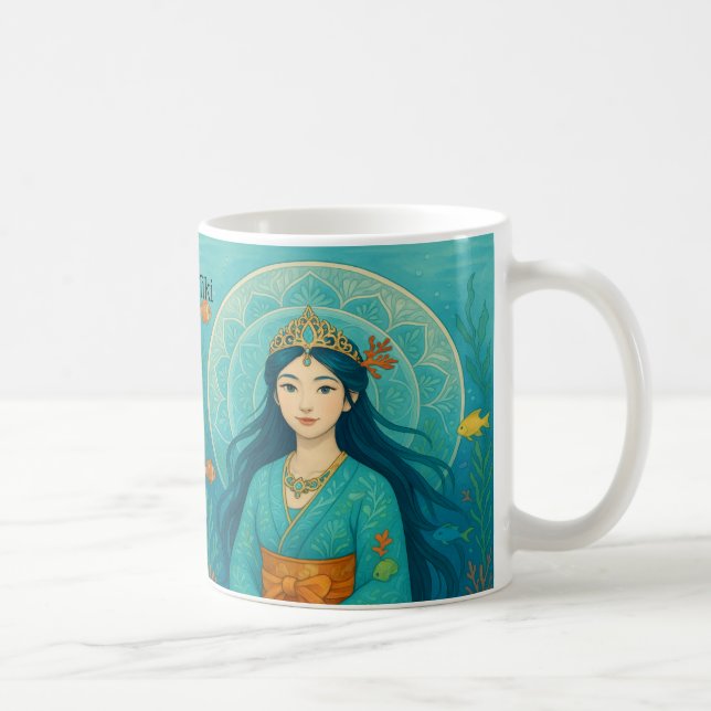 Custom Name Cute girl’s Japanese Mermaid Princess Coffee Mug (Right)