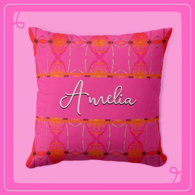Custom Name Cute Girly Orange and Pink Cushion (Creator Uploaded)