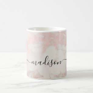 Custom Name Cute Glitter Drips Pink Marble Coffee Mug