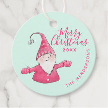 Custom Name Cute Gnome Pink Mint Merry Christmas