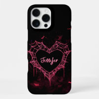 Custom Name Cute Gothic Pink Heart Spiderweb