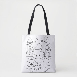 Custom Name Cute Halloween Colouring Kids DIY Tote Bag