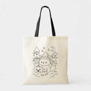 Custom Name Cute Halloween Colouring Kids DIY Tote Bag