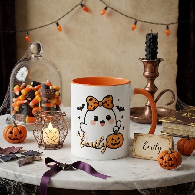 Custom Name Cute Halloween Ghost Mug (Creator Uploaded)