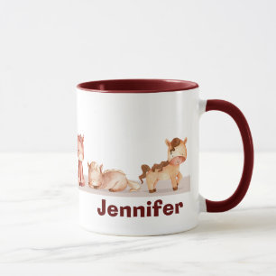 Custom Name Cute Horses Watercolor Animal Mug