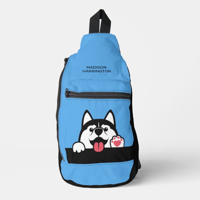 Custom Name Cute Husky Sling Bag (Front)