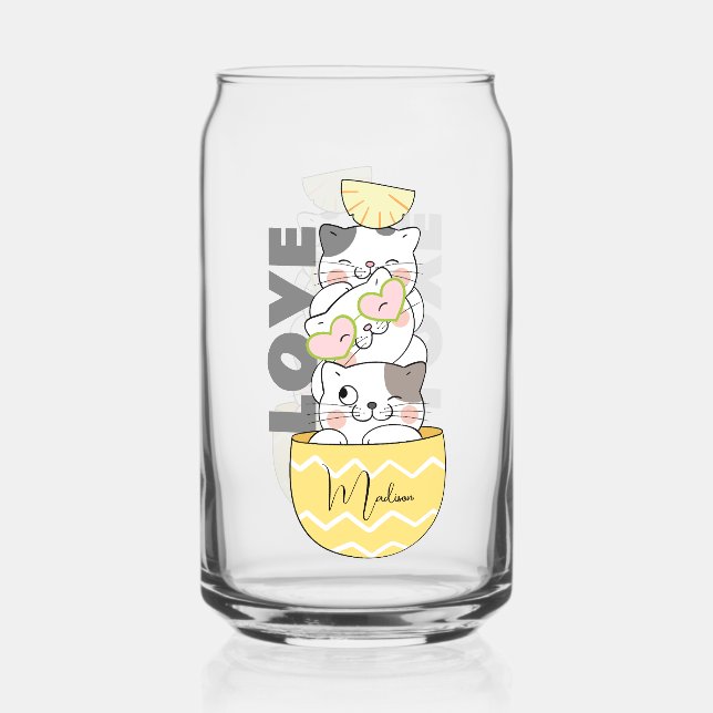Custom Name Cute Kittens Can Glass (Back)
