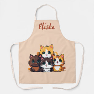 Custom Name Cute Kitty Cats Illustration Apron