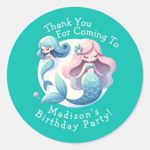 Custom Name Cute Mermaid Theme Magical Birthday Classic Round Sticker