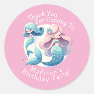 Custom Name Cute Mermaid Theme Magical Birthday  Classic Round Sticker