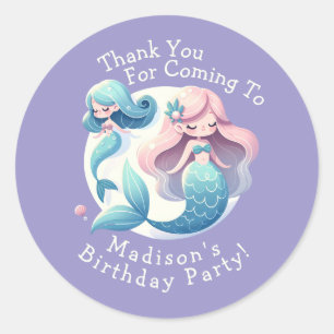 Custom Name Cute Mermaid Theme Magical Birthday Classic Round Sticker